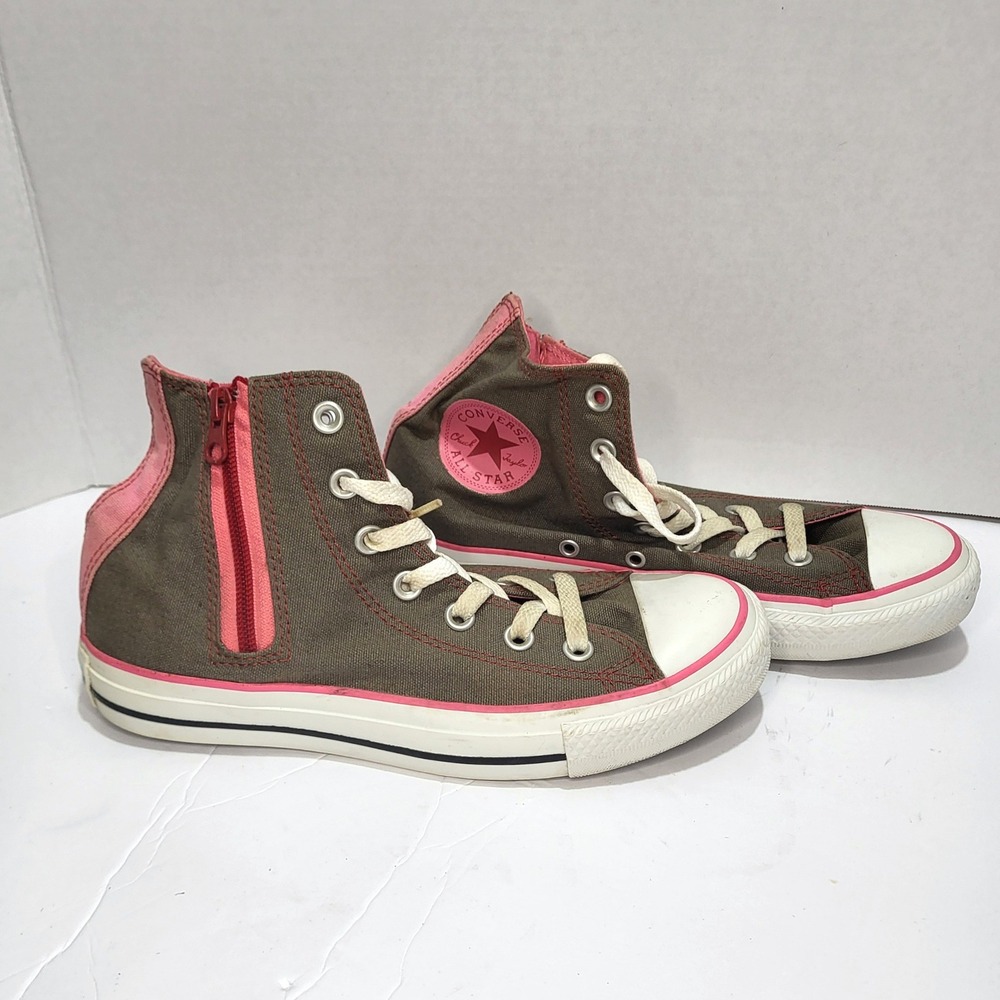 Converse Womens Chuck Taylor All Star High Top Side Zip Olive Pink 535142F Sz 8